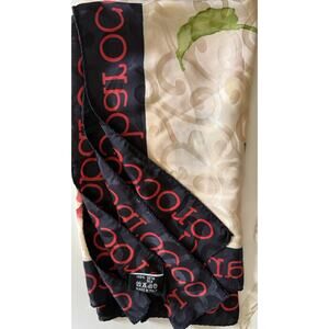 Roccobarocco Italy Silk Scarf Blue Logo Floral Print Square Made in Italy 32”